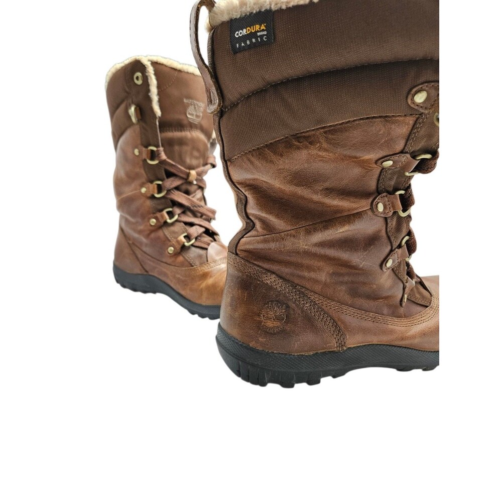 Timberland Mount Hope Leather Snow Boots Fur Lined Brown Womens SZ 11 READ DESC